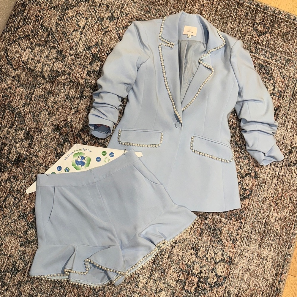 Cinq à Sept Light Blue Blazer and Shorts Set